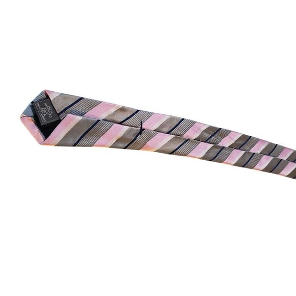 Stafford Executive Neck Tie Mens Designer Luxury Gray Pink Striped Statement - Picture 7 of 13